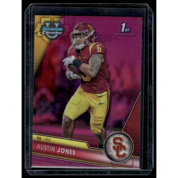 2023 Bowman University Chrome Austin Jones #199 Pink Refractor USC Trojans Football Card