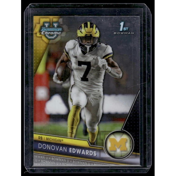 2023 Bowman University Chrome Donovan Edwards Michigan Wolverines #42 Football Card