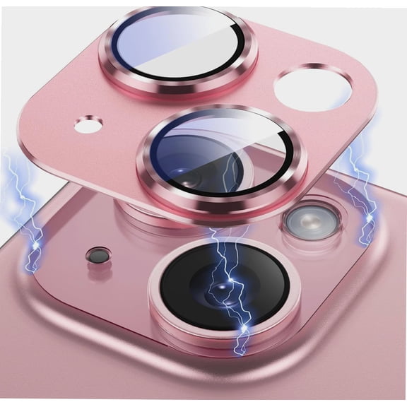 2023 Camera Lens Protector iPhone 15/ iPhone 15 Plus, Upgraded 3D Metal Anti-Scratch Camera Cover with 9H Tempered Glass Screen Protector, Camera Lens Cover Film Strong Adsorption -Pink