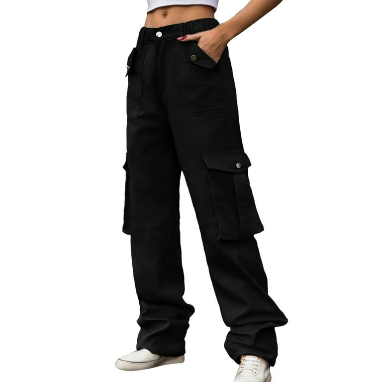 2023 Cargo Pants Woman Relaxed Fit Baggy Clothes Black Pants High Waist  Zipper Slim Drawstring Waist With Pockets Loose Plus Size Womans Parachute  Pant Green Cargo Joggers Pants 