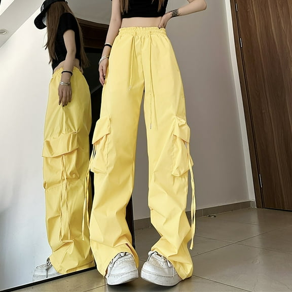 2023 Cargo Pants Woman Relaxed Fit Baggy Clothes Black Pants High Waist Zipper Slim Drawstring Waist With Pockets Loose Plus Size Womans Parachute Pant Green Cargo Joggers Pants Dress Pants for Women