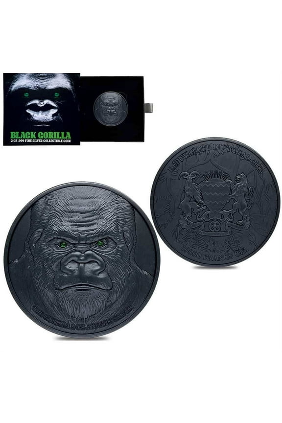 2023 Chad 2 oz Silver Black Gorilla High Relief Coin .999 Fine (w/Box)