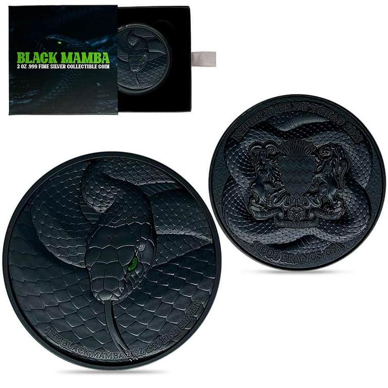 2023 Chad 2 oz High Relief Silver Black Mamba Coin .999 Fine