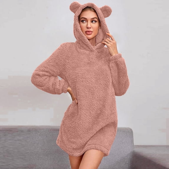 2023 Charella Women's Fuzzy Long Hoodies Winter Warm Fleece Pullover Sweatshirt Pink,S