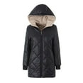 thumbnail image 1 of 2023 Charella Women's Geometric Plaid Hooded Quilted Jackets Mid Length Fleece Linner Warm Coat Black,L, 1 of 9