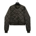 thumbnail image 1 of 2023 Charella Women's Winter Bomber Quilted Jackets Crop Button down Warm Coat Brown,L, 1 of 3