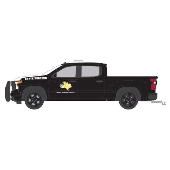 2023 Chevrolet Silverado Pickup Truck "Texas Highway Patrol" Black with White Hood 1/64 Diecast Model Cars by Greenlight