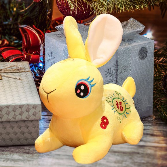 2023 Chinese Lunar New Year Rabbit Plush Toys Stuffed Animal Doll, Soft Cartoon Bunny Figurine for Store Sofa Hotel Decoration New Year Gift Yellow