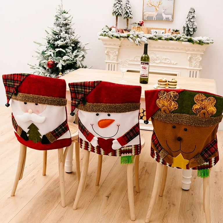 2023 Christmas 3PCS set Chair Cover Dining Chair Covers Santa Claus Seat Case 2024 Xmas Decor Walmart