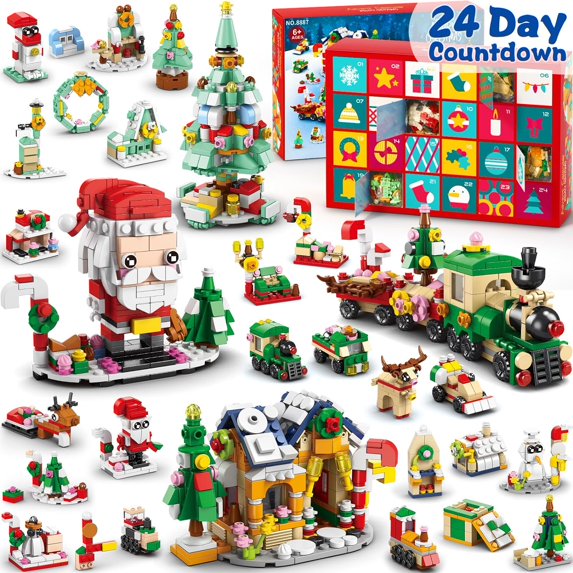 2023 Christmas DIY Hand Tear Countdown Calendar Blind Box Children's Party Gift Decompression Christmas Toys 24 Days Surprise Gift Box 6 in 1 Christmas Block Toys