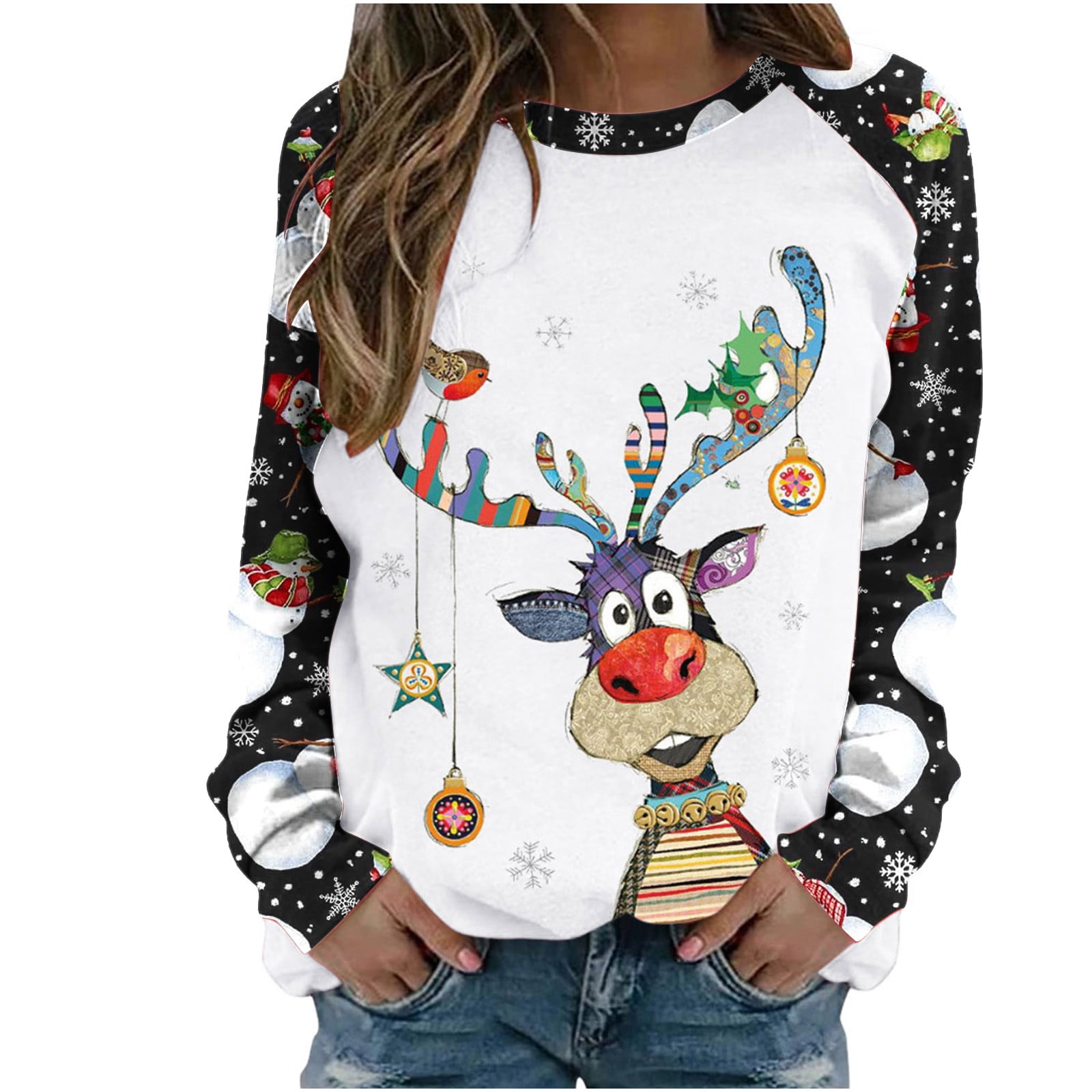 oversized sweatshirt for women plus Christmas Reideer Sweatshirts