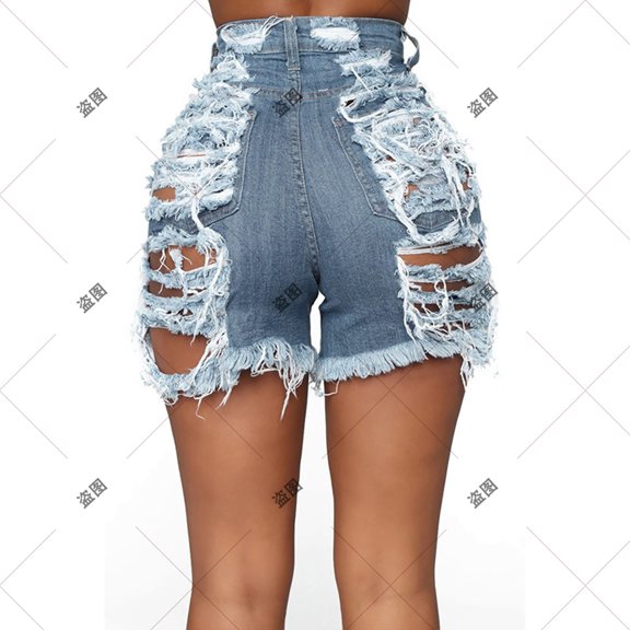 LEBONYARD Womens Shorts Summer Plus Size,Women's Shorts with Comfortable Fit,,Women Fashion Waist Solid Denim Hollow Out Buttons Shorts Pokets Hole Casual Zipper Jeans Pants