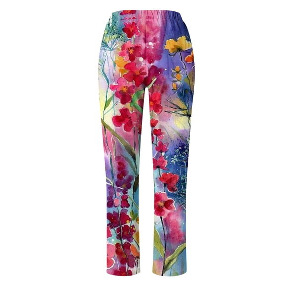 2025 Clearance under $5 GaThRRgYP Womens Pants Clearance,Womens Sweatpants,Women's Summer Printed Cotton Pocket Straight Sleeve Casual Elastic Waist Loose Pants