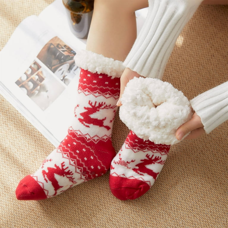 2024 Clearance Sale! TMOYZQ Fuzzy Slipper Socks for Women, Chirstmas Soft  Fluffy Crew Socks, Non Slip Fleece Lining Warm Boot Socks Winter Indoor