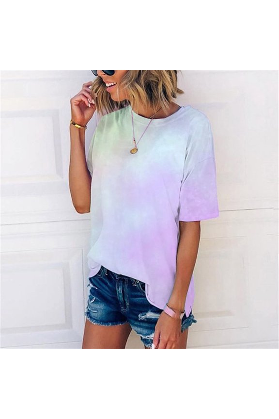 Summer Tops,Plus Size Womens Clothes,Women's Fashion Printed T-Shirt Short Sleeves Blouse Round Neck Casual Tops