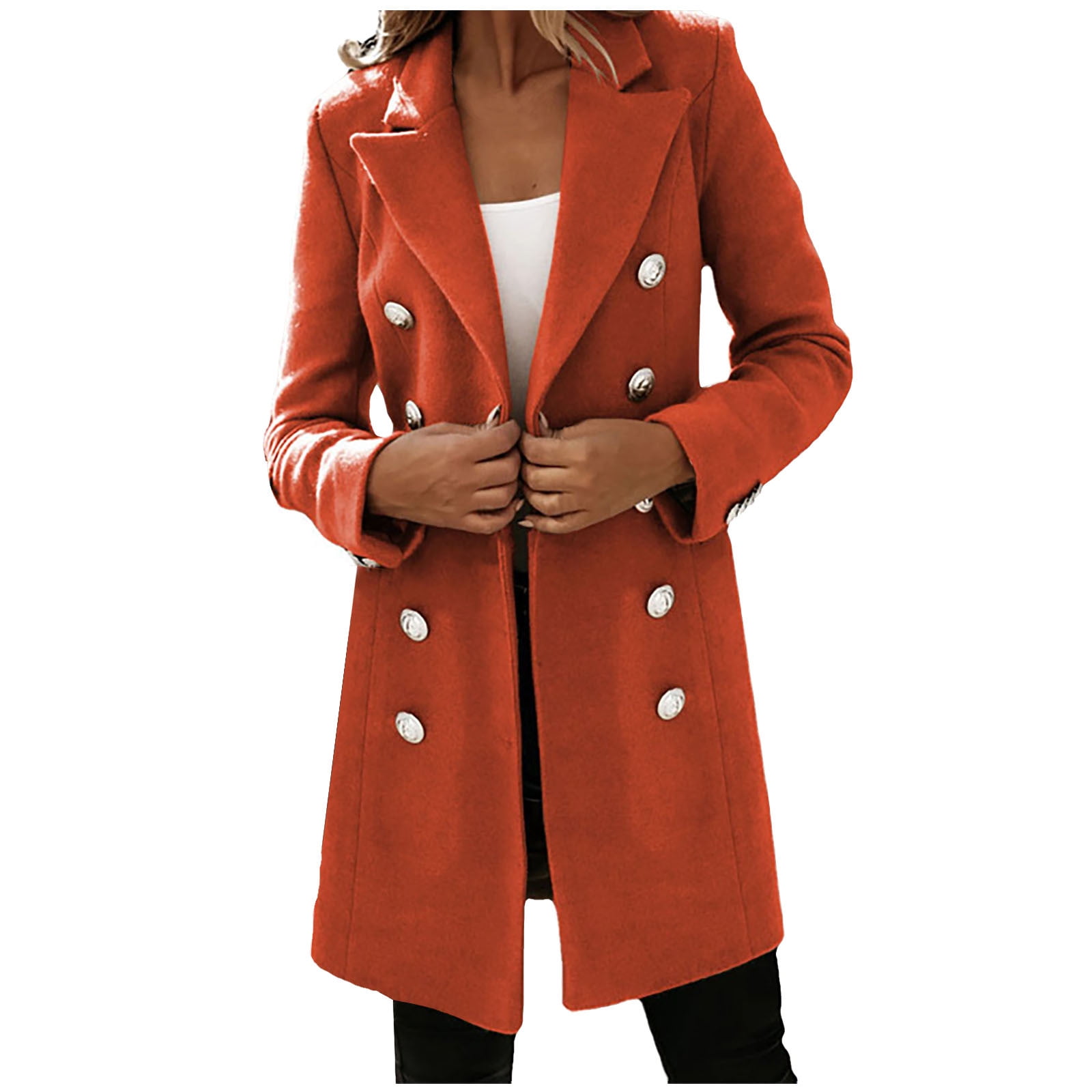 2024 Clothes Plus Size Outerwears Fall Fashion Open Front Lapel Solid Color Lapel Coat Long Sleeve Jacket Winter Long Trench Coat for Women Orange L Walmart