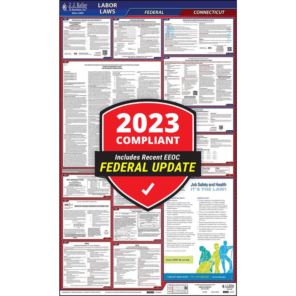 2023 Connecticut Labor Law Poster, All-in-One OSHA Compliant CT State ...