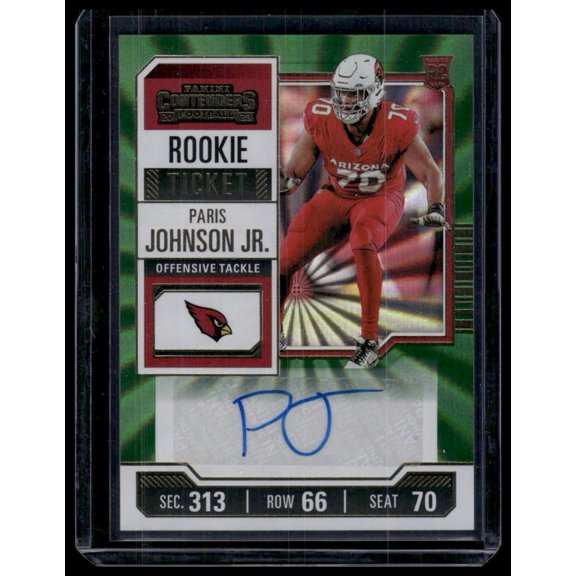 2023 Panini Contenders Paris Johnson Jr #151 Rookie Ticket Auto Green NM Arizona Cardinals Football Card