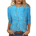 thumbnail image 1 of 2023 Cotonie Women's Coloured Printed T-shirt 3/4 Sleeves Pullover Round Neck Blouse 2023 Trendy Casual Tops,Blue,M, 1 of 4