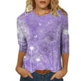 thumbnail image 1 of 2023 Cotonie Women's Coloured Printed T-shirt 3/4 Sleeves Pullover Round Neck Blouse 2023 Trendy Casual Tops,Purple,L, 1 of 4