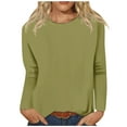 thumbnail image 1 of 2023 Cotonie Women's Solid Color T-shirt Long Sleeves Pullover Round Neck Blouse 2023 Trendy Casual Tops,Army Green,M, 1 of 5