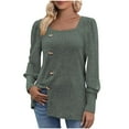 thumbnail image 1 of Black and Friday Deals 2023 Cotonie Women's Square-Cut Neck Solid Color Long Sleeve Tops Button T-shirt Casual Summer Autumn Blouse Basic Tops,Army Green,M, 1 of 5