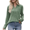 thumbnail image 1 of Black and Friday Deals 2023 Cotonie Women's V-Neck Solid Color Long Sleeve Tops Button T-shirt Casual Summer Autumn Blouse Basic Tops,Army Green,L, 1 of 7