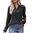 thumbnail image 1 of Black and Friday Deals 2023 Cotonie Women's V-Neck Solid Color Long Sleeve Tops Button T-shirt Casual Summer Autumn Blouse Basic Tops,Dark Gray,S, 1 of 6