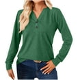 thumbnail image 1 of Black and Friday Deals 2023 Cotonie Women's V-Neck Solid Color Long Sleeve Tops Button T-shirt Casual Summer Autumn Blouse Basic Tops,Green,S, 1 of 9