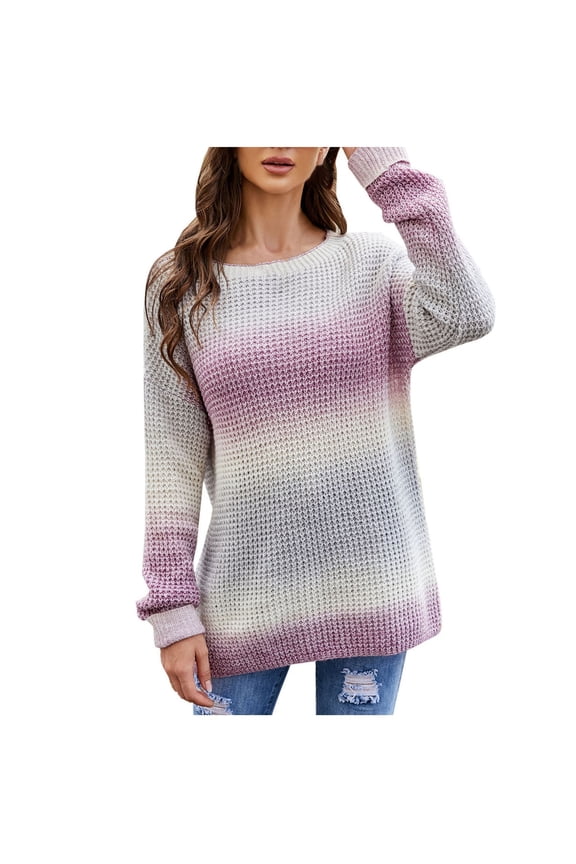 2023 Cotonie Women's Winter Christmas Round Neck Sweater Long Sleeve Knitted Loose Sweater 2023 Trendy Tops,Purple,M