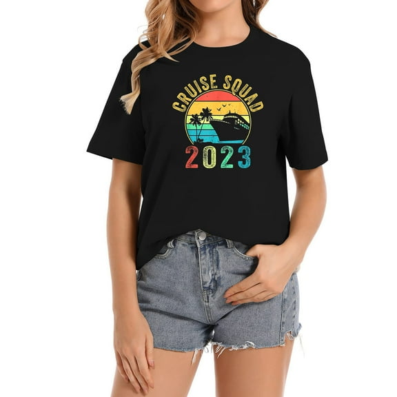 2023 Cruise Squad Vacation Beach Matching Group Vibrant Graphic Tees for Women in Short Sleeve Style