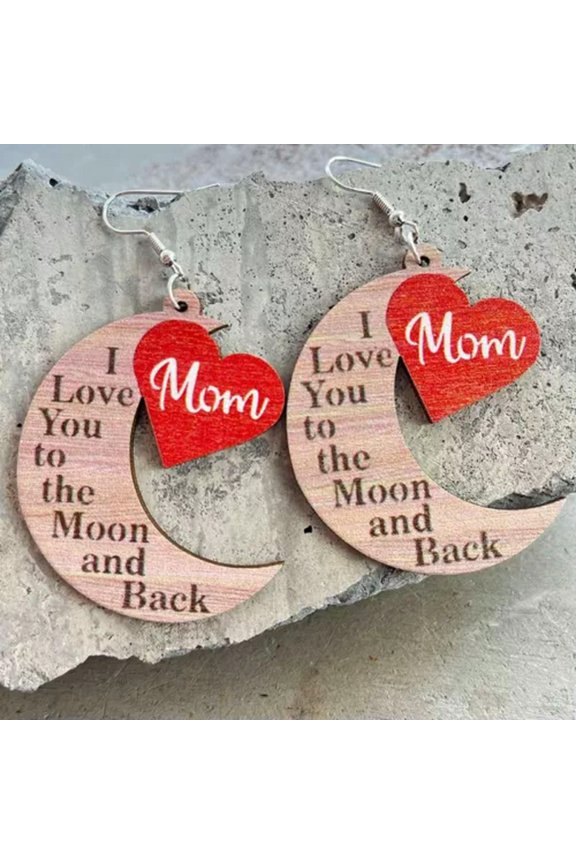 2023 Cut Wood Print Love Mom Leopard Stripes Round Acrylic Mother's Day Earrings