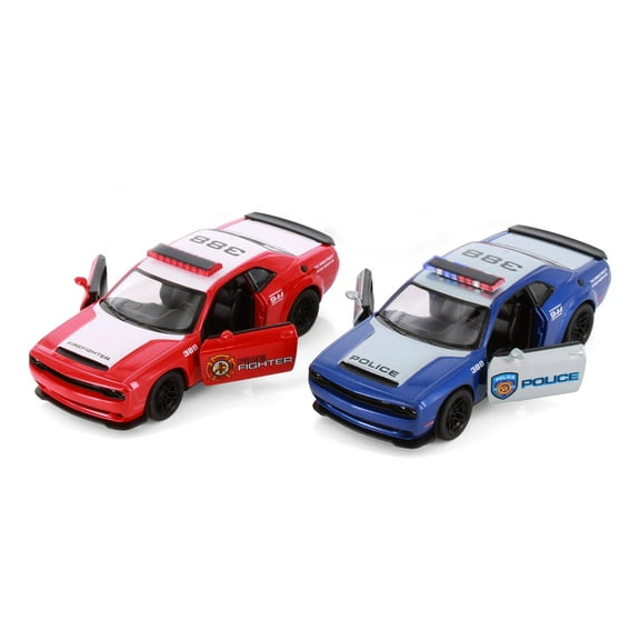2023 Dodge Challenger SRT Demon 170 Police/Firefighter Edition, Set of 2 - Kinsmart 5461DPR - 1/40 Scale Diecast Model Cars