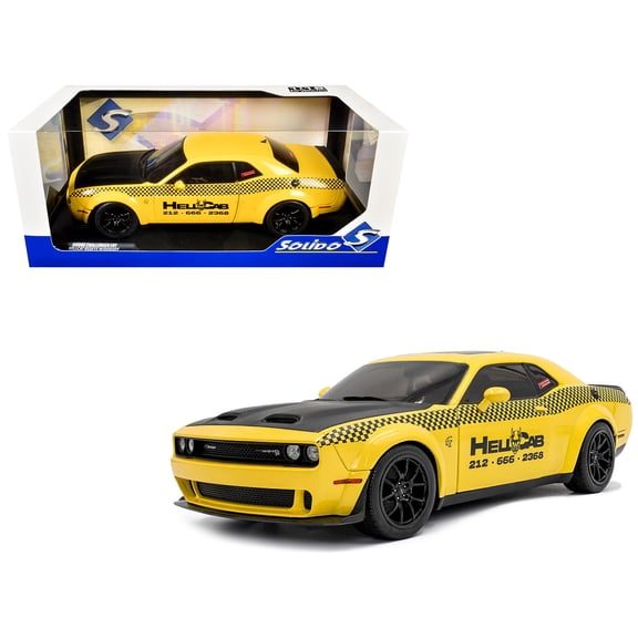 2023 Dodge Challenger SRT Hellcat Redeye Widebody Taxi Yellow with Black Hood and Graphics 1/18 Diecast Model Car by Solido