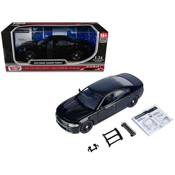 2023 Dodge Charger Pursuit Police Car Black "Custom Builder's Kit - Law Enforcement and Public Service" Series 1/24 Diecast Model Car by Motormax