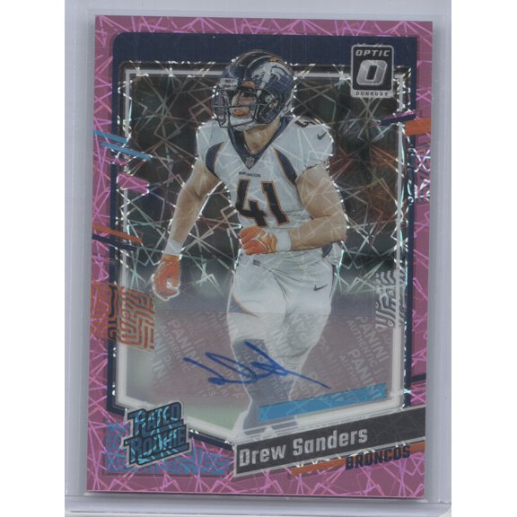 2023 Donruss Optic Rated Rookie Drew Sanders #230 Pink Velocity Autograph /50 Denver Broncos Denver Broncos NFL Autographed Football Trading Card