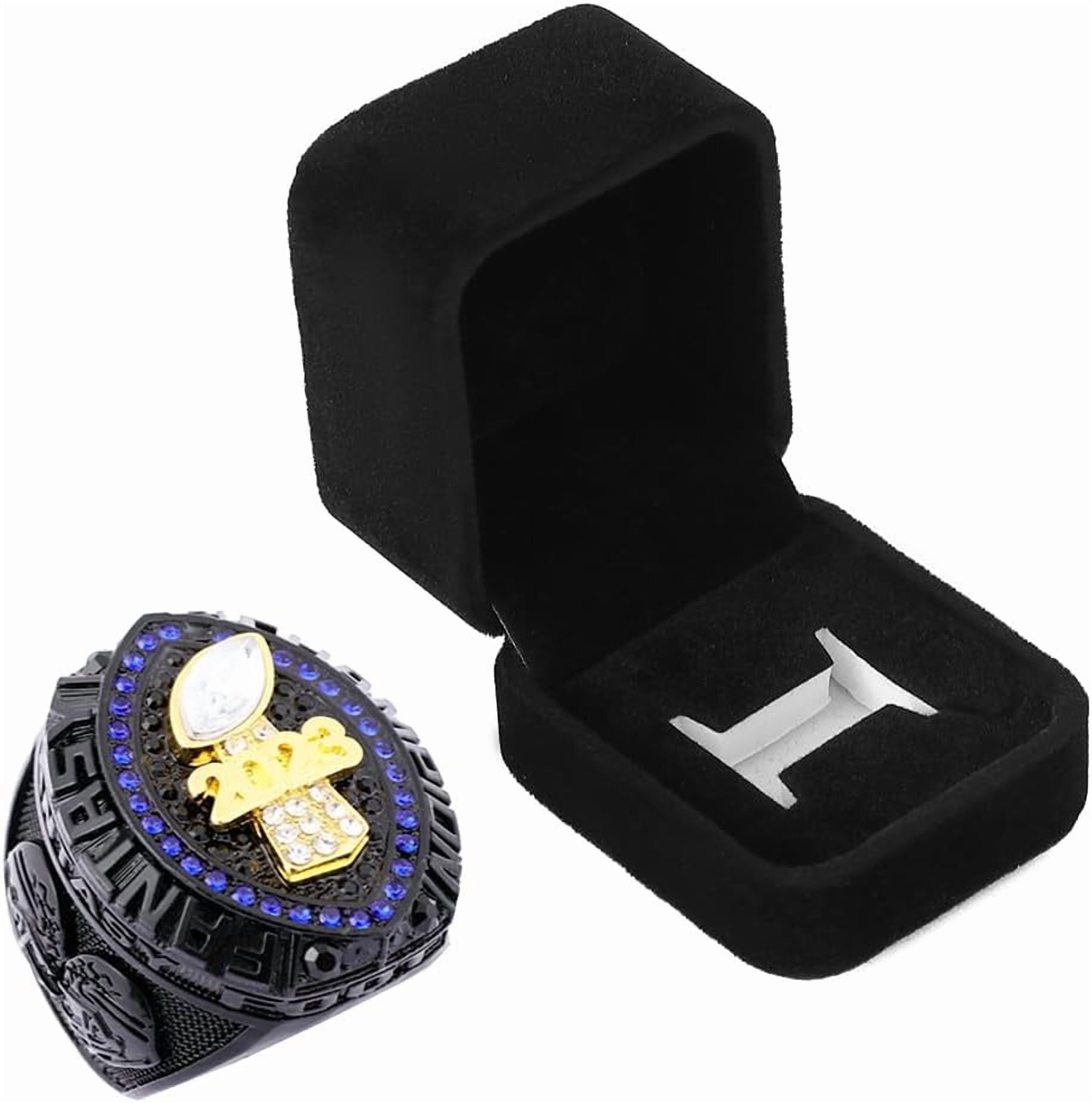 2023 Fantasy Football Championship Trophy Ring Award Prize Sport MVP Winner FFL League Champion Ring (size 8 with free box, Black Blue Stones)