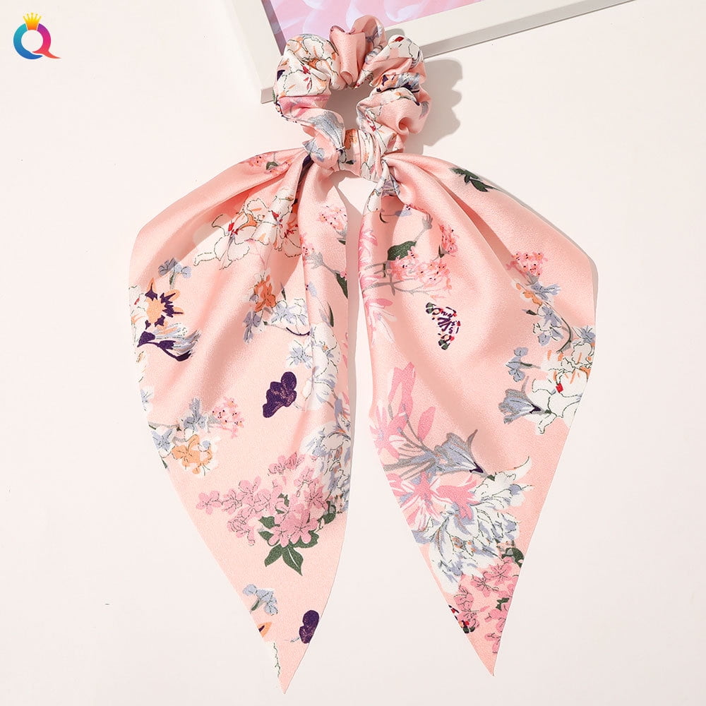 2023 Fashion Print Chiffon Long Ribbon Scrunchies Women Girls Ponytail Scarf Elastic Hair Bands Ties Hair Accessories Wholesale