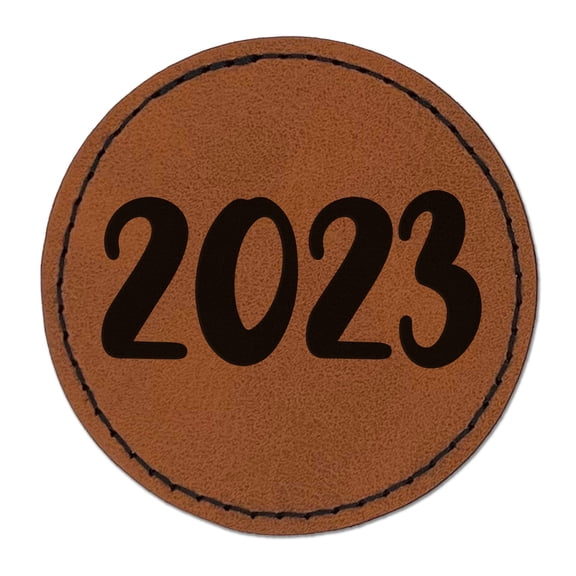 2023 Fun Text 2.5" Faux Leather Round Engraved Iron-On Patch - Brown