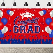 2023 Graduation Decorations, Congrats Grad Graduation Photography Backdrop Banner for College High School Middle School Graduation Decor, Congrats Grad Banner-Red Blue