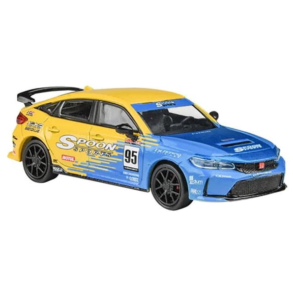Paragon PA-55588 2023 Honda Civic Type R FL5 No.95 Spoon Sports Livery Blue & Yellow 1 by 64 Diecast Model Car