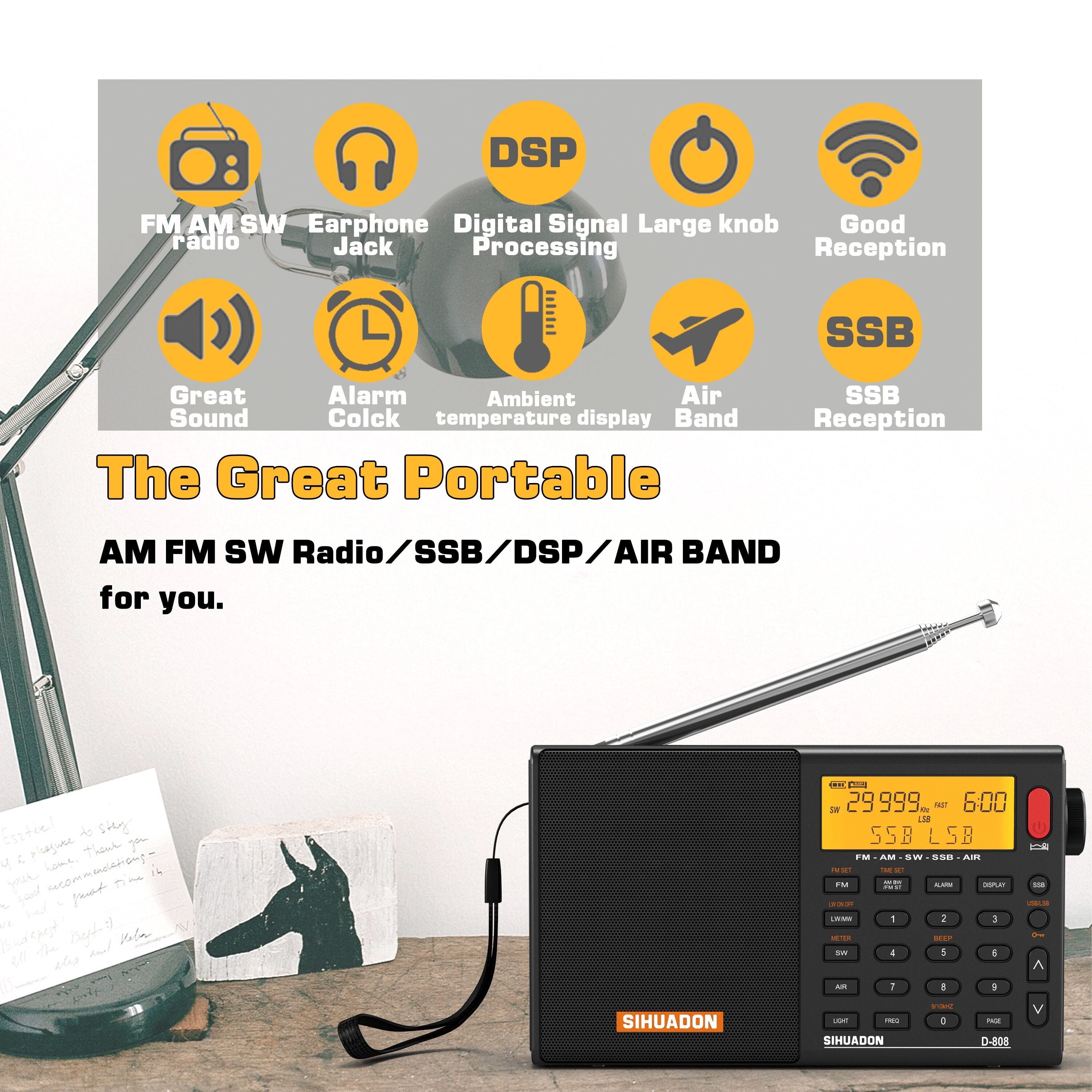 2025 Hot selling SIHUADON D-808 (Black) FM/SW/MW/LW SSB AIR