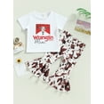 thumbnail image 1 of 2023 Infant Kids Girls Summer Outfits Western Cow Head Print Short Sleeve T-shirt and Elastic Casual Flare Pants Set(Cow Head Print,9-12 Months), 1 of 9