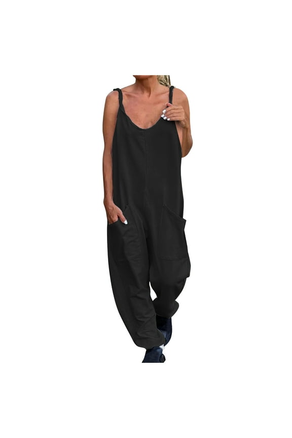Jumpsuit for Women ,Ladies Dungarees Loose Casual Summer Rompers Sleeveless Wide Leg Overalls Women Jumpsuits & Playsuits with Pockets Plus Size 22