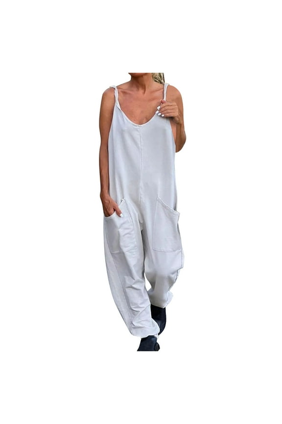 Jumpsuit for Women ,Ladies Dungarees Loose Casual Summer Rompers Sleeveless Wide Leg Overalls Women Jumpsuits & Playsuits with Pockets Plus Size 22