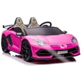 thumbnail image 1 of 2023 Lamborghini Two (2) Seater Ride On Kids Car Truck w/ Remote | Large 24V Battery Licensed Kid Car to Drive 3 Speeds, Leather Seat, MP3 Music by Bluetooth, FM Radio, Rubber Tires -Pink, 1 of 7