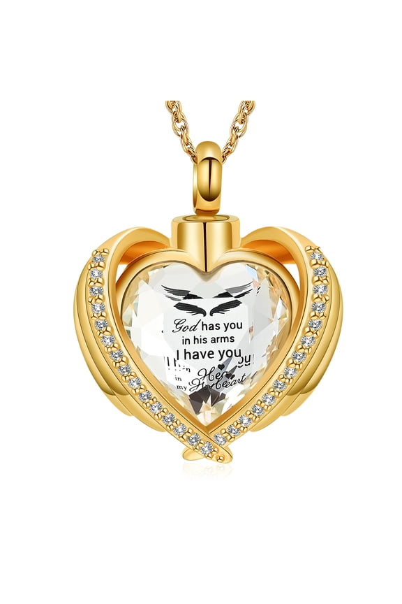 2023 Latest Cremation Jewelry Angel Wing Heart Urn Pendant Necklaces for Women Crystal Birthstone Urns for Human Ashes Memorial Locket Keepsake Ashes Jewelry