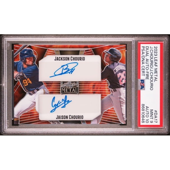 2023 Leaf Jackson Chourio Jaison Chourio #1RG-PS1 Fire / Parallel/Variety Rookie PSA 9 Leaf Auto 10