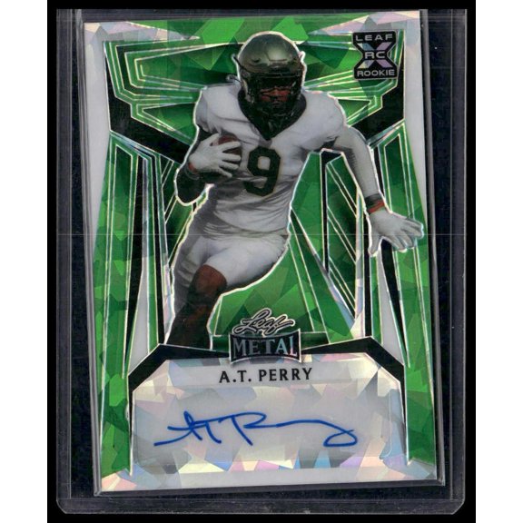 2023 Leaf Metal A.T. Perry BA-ATP Crystal Green SN AU Football Card