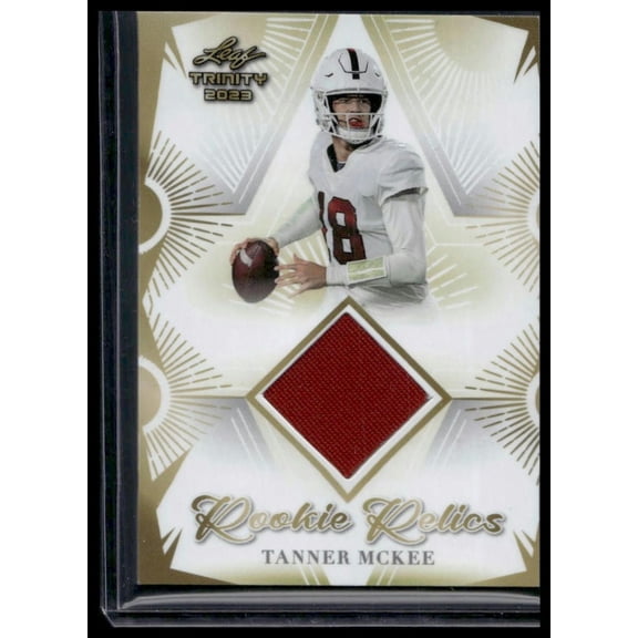 2023 Leaf Trinity Mega Box Rookie Relic Gold MEM Tanner McKee RR-34 Rookie Relic Gold Football Card
